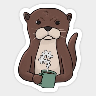 Grumpy Otter with Coffee Morning Grouch Sticker